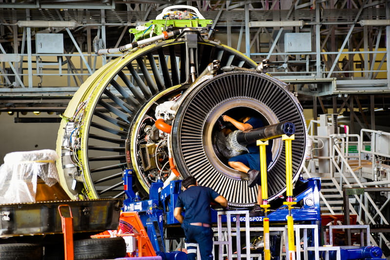 A jet engine under construction - aerospace maintenance and repair