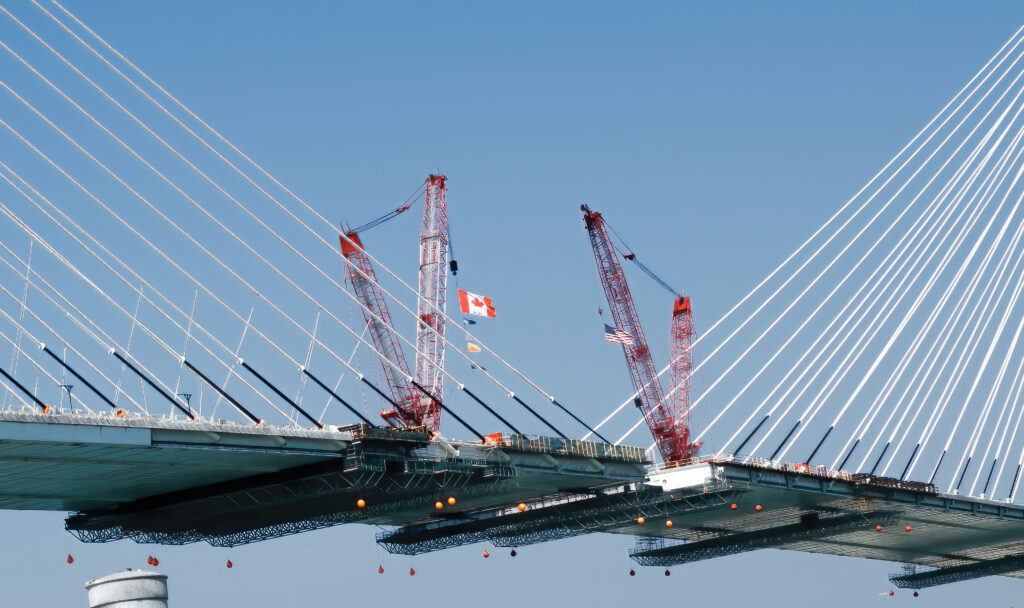 The Gordie Howe International Bridge links Detroit, Michigan with Windsor, Ontario.